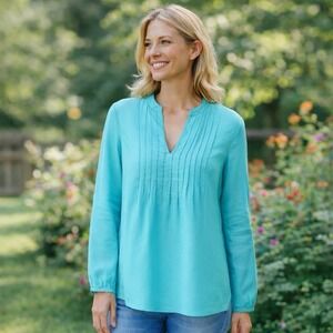 Boden 100% Linen Pintuck 3/4 Sleeve Tunic Top Coastal Resort Vacation 4